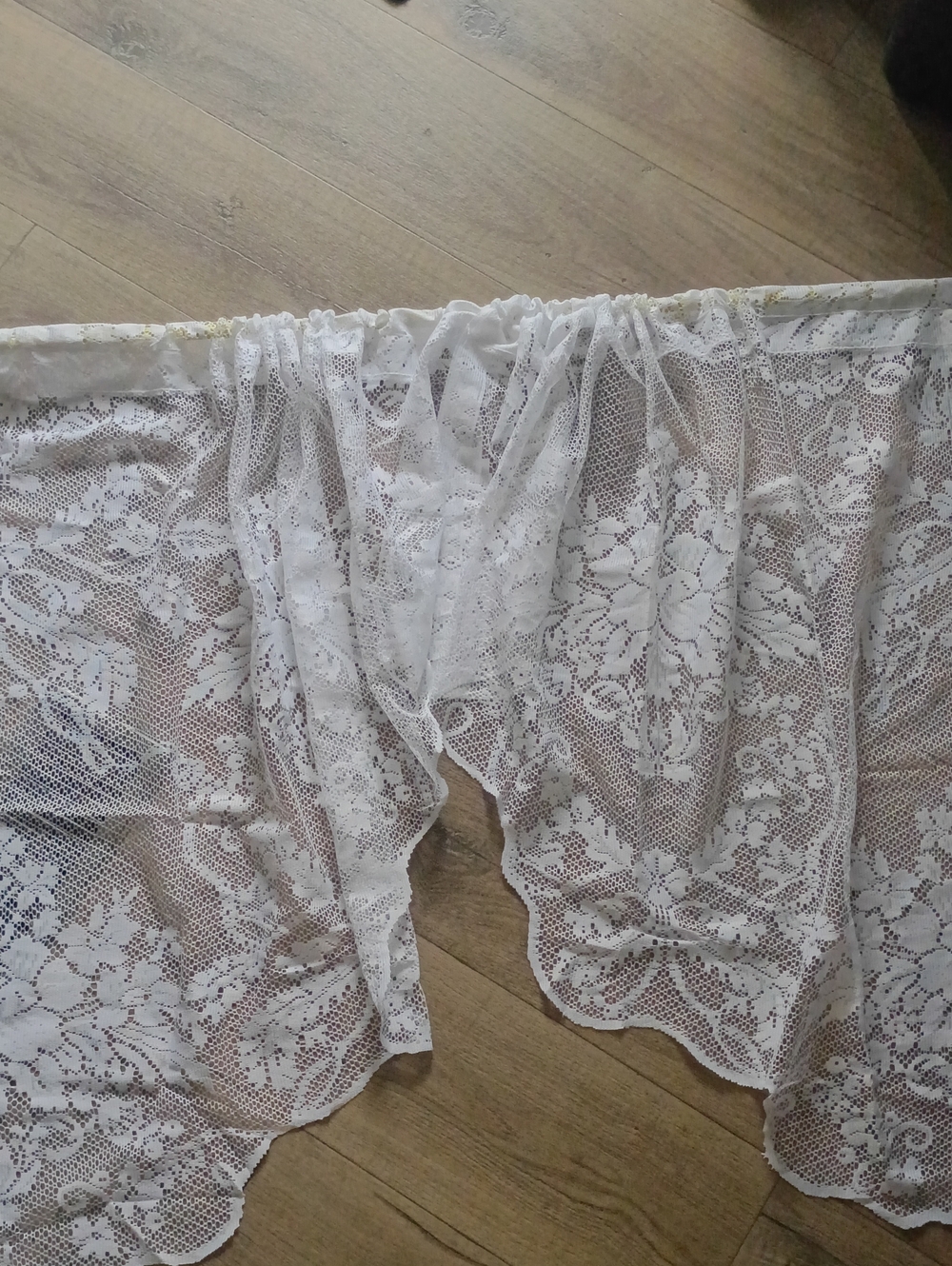 Classic Vintage White Floral Lace Swag Valance Curtain Pair